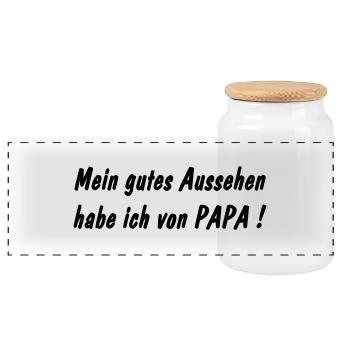 Mein gutes Aussehen habe ich von Papa - Panorama Keksdose mit Holzdeckel - Weiß - Vorne
