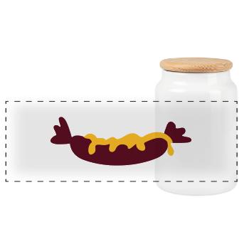 Wurst mit Senf / sausage with mustard (2c) - Panoramic Cookie Jar with Wooden Lid - white - Front
