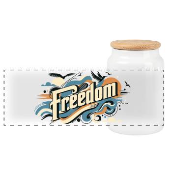 Freedom - Panoramic Cookie Jar with Wooden Lid - white - Front