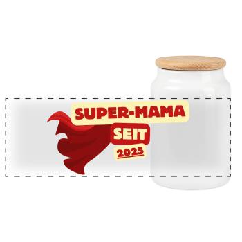 Super maman héroïne depuis 2025 - Boîte à biscuits avec couvercle en bois - blanc - Devant