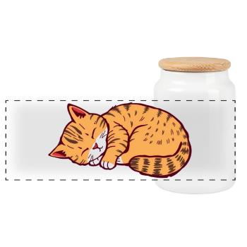 chat endormi chaton tigre chat - Boîte à biscuits avec couvercle en bois - blanc - Devant