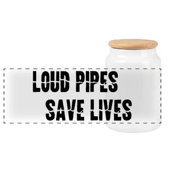 Motorcycle LOUD PIPES SAVE LIVES Gift - Panoramic Cookie Jar with Wooden Lid - white - Front