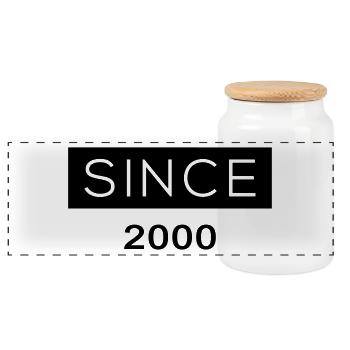 Since - 2000 - Panoramic Cookie Jar with Wooden Lid - white - Front