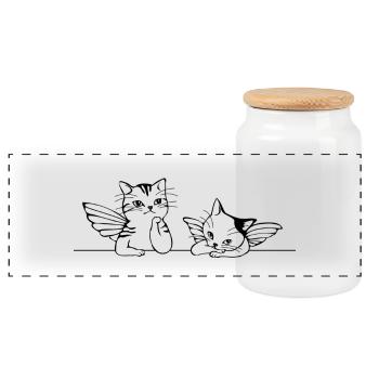 Engelkatzen Geschenkidee - Panorama Keksdose mit Holzdeckel - Weiß - Vorne