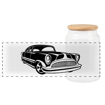 Lowrider / Oldtimer / Muscle Car 03_schwarz - Panorama Keksdose mit Holzdeckel - Weiß - Vorne