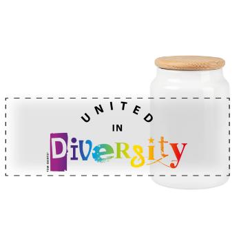 diversity/ Vielfalt 2 - Panorama Keksdose mit Holzdeckel - Weiß - Vorne