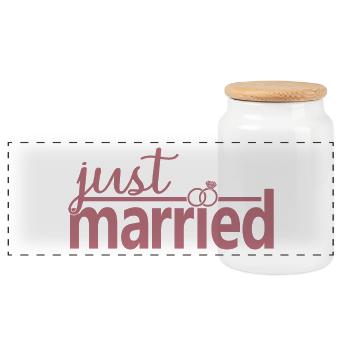 Just Married - Cute Honeymoon Gift For Couple - Panoramic Cookie Jar with Wooden Lid - white - Front