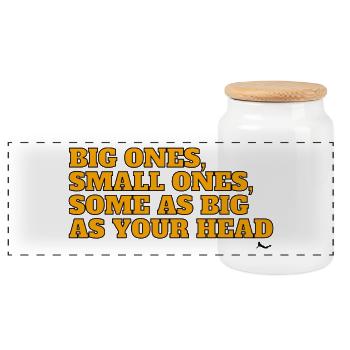 Big ones, small ones, some as big as your head! - Panoramic Cookie Jar with Wooden Lid - white - Front