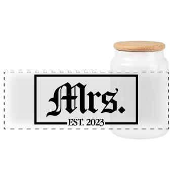 Mme Est. 2023 Fiançailles Mariage Douche nuptiale - Boîte à biscuits avec couvercle en bois - blanc - Devant