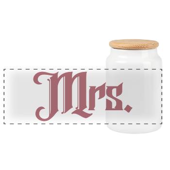 Mrs. Matching Couple Engagement Wedding Honeymoon - Panoramic Cookie Jar with Wooden Lid - white - Front
