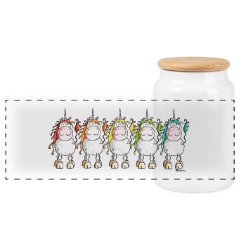 Funny Unicorns - Panorama Keksdose mit Holzdeckel - Weiß - Vorne