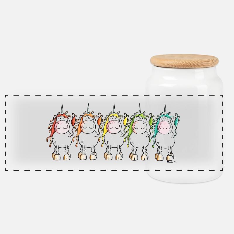 Funny Unicorns - Panorama Keksdose mit Holzdeckel - Weiß