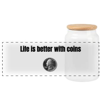 Life is better with Coins - Schwarz - Panorama Keksdose mit Holzdeckel - Weiß - Vorne