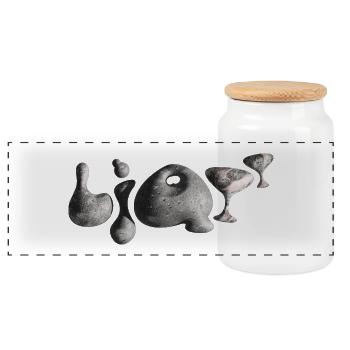 Moonstone Typography Crater Shapes - Panoramic Cookie Jar with Wooden Lid - white - Front