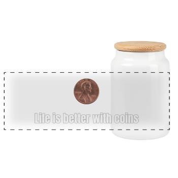 Life is better with Coins  - Panorama Keksdose mit Holzdeckel - Weiß - Vorne