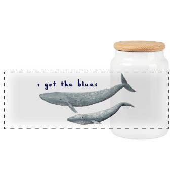 I got the blues whales - whales. baleines - Panoramic Cookie Jar with Wooden Lid - white - Front