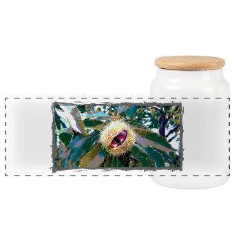 Kastanie in spitzen Blätterdesign - Panorama Keksdose mit Holzdeckel - Weiß - Vorne