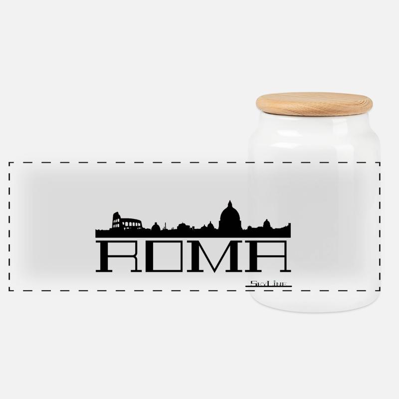 Silhouette Skyline Rom - Panorama Keksdose mit Holzdeckel - Weiß