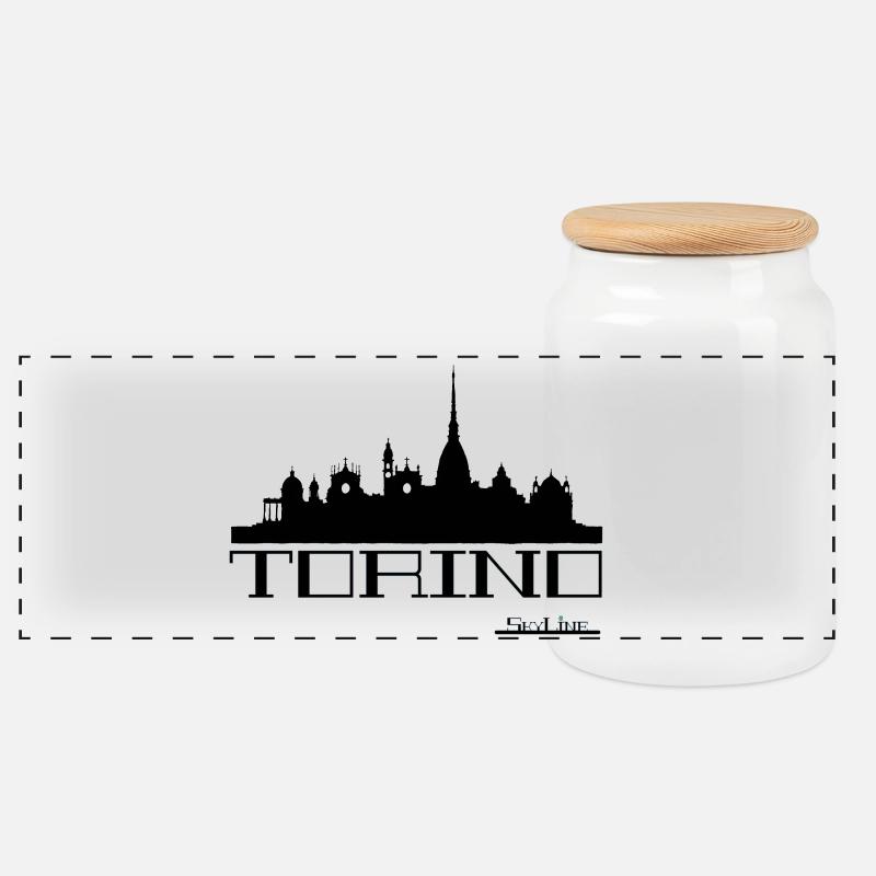 Turiner Skyline-Silhouette - Panorama Keksdose mit Holzdeckel - Weiß