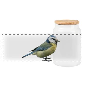 Vogel Blaumeise - Panorama Keksdose mit Holzdeckel - Weiß - Vorne