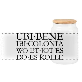 UBI BENE IBI COLONIA Kölsch Köln Design - Panorama Keksdose mit Holzdeckel - Weiß - Vorne