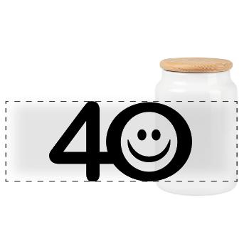 Zum Vierzigsten: 40 mit Lächel-Emoticon - Panorama Keksdose mit Holzdeckel - Weiß - Vorne