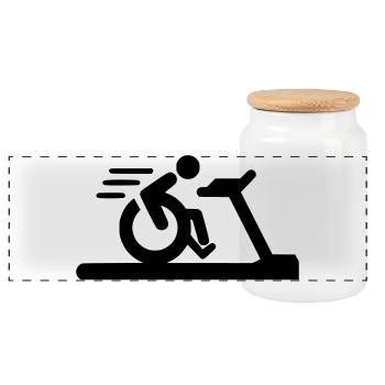 Wheelchair fitness # - Panoramic Cookie Jar with Wooden Lid - white - Front