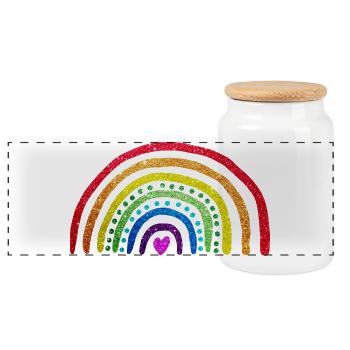 Regenbogen-Glitzer - Panorama Keksdose mit Holzdeckel - Weiß - Vorne