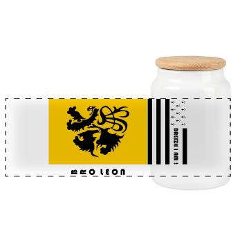 Bretagne - Wappen Pays de Léon - Panorama Keksdose mit Holzdeckel - Weiß - Vorne