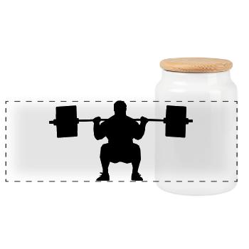 Weightlifter shadow figure - Panoramic Cookie Jar with Wooden Lid - white - Front
