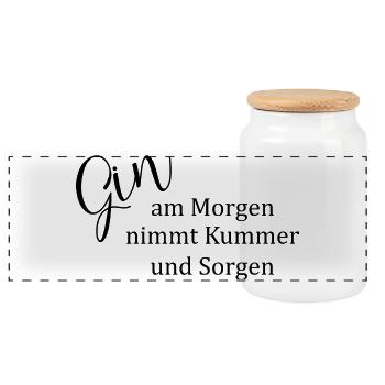 Gin am Morgen nimmt Kummer und Sorgen - Panorama Keksdose mit Holzdeckel - Weiß - Vorne