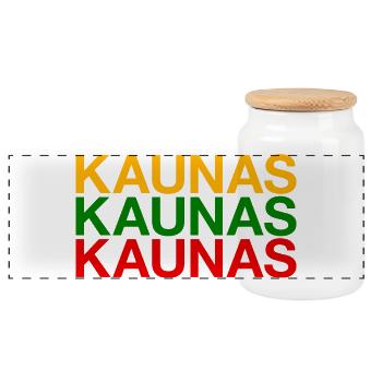 KAUNAS Lithuania Flag Litauen - Panoramic Cookie Jar with Wooden Lid - white - Front