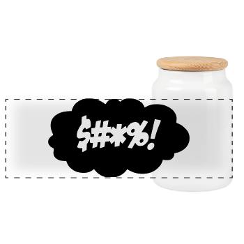 A curse in a thinking cloud $#*%! * - Panoramic Cookie Jar with Wooden Lid - white - Front
