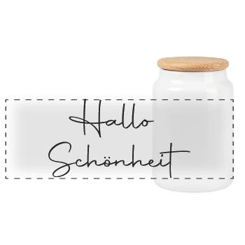 Hallo Schönheit - Panorama Keksdose mit Holzdeckel - Weiß - Vorne