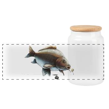 Mirror Carp Ronnie Rig Fishing Design - Panoramic Cookie Jar with Wooden Lid - white - Front