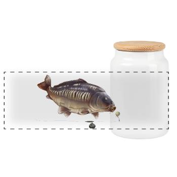 Mirror Carp Fishing Boilie Rig Design Angler Bite - Panoramic Cookie Jar with Wooden Lid - white - Front