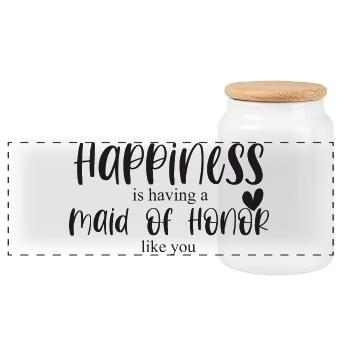 Maid of Honor Wedding Happiness Gift Thank you - Panoramic Cookie Jar with Wooden Lid - white - Front