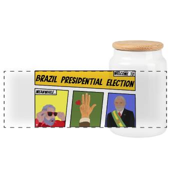 Präsidentschaftswahl in Brasilien - Panorama Keksdose mit Holzdeckel - Weiß - Vorne