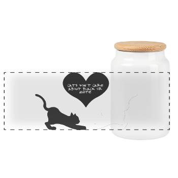 Black and white, kluge sprüche, Katzen Motiv - Panorama Keksdose mit Holzdeckel - Weiß - Vorne