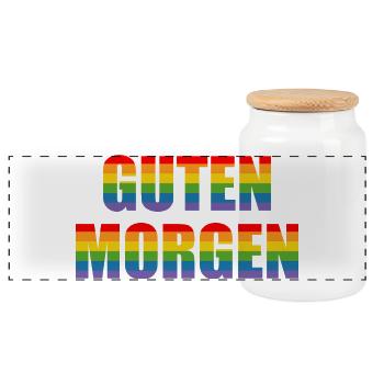 Guten Morgen Regenbogenfarbe LGBT lgbtqi queer - Panorama Keksdose mit Holzdeckel - Weiß - Vorne