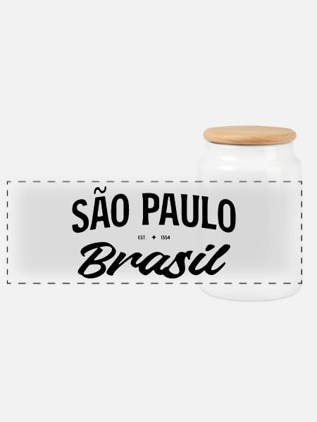 Sao Paulo Brasil Schriftzug - Panorama Keksdose mit Holzdeckel - Weiß