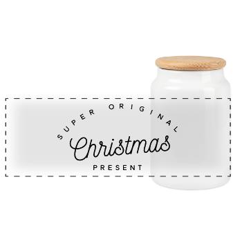 Super Original Christmas Present | Minimalist Text - Panoramic Cookie Jar with Wooden Lid - white - Front