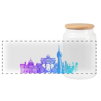 Berlin City Skyline - Panoramic Cookie Jar with Wooden Lid - white - Front
