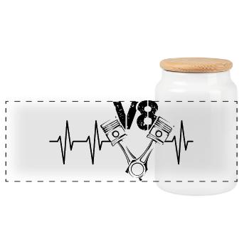 V8 moteur pulse voitures piston heartbeat tuning icône - Boîte à biscuits avec couvercle en bois - blanc - Devant