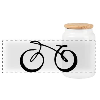 Schwarzes minimalistisches Fahrrad - Panorama Keksdose mit Holzdeckel - Weiß - Vorne