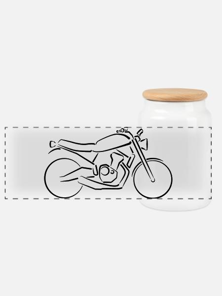 Motorrad Classic-Bike Konturen minimalistisch - Panorama Keksdose mit Holzdeckel - Weiß