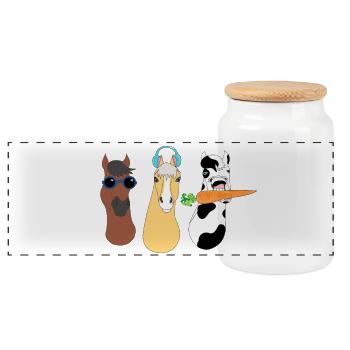 Funky Animal Design with Colorful Accessories - Panoramic Cookie Jar with Wooden Lid - white - Front