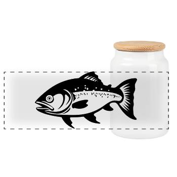 Fisch Skizze - Panorama Keksdose mit Holzdeckel - Weiß - Vorne