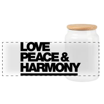 Typo Love Peace Harmony 1C - Panorama Keksdose mit Holzdeckel - Weiß - Vorne