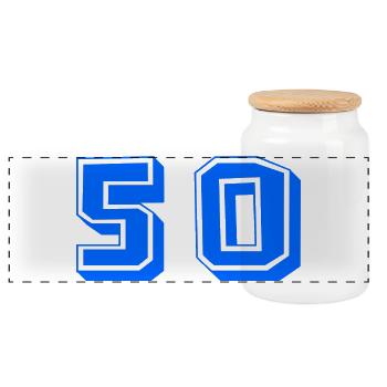 50. 50 YEARS. 50th ANNIVERSARY. 50 YEARS ANNIVERSARY. - Panoramic Cookie Jar with Wooden Lid - white - Front